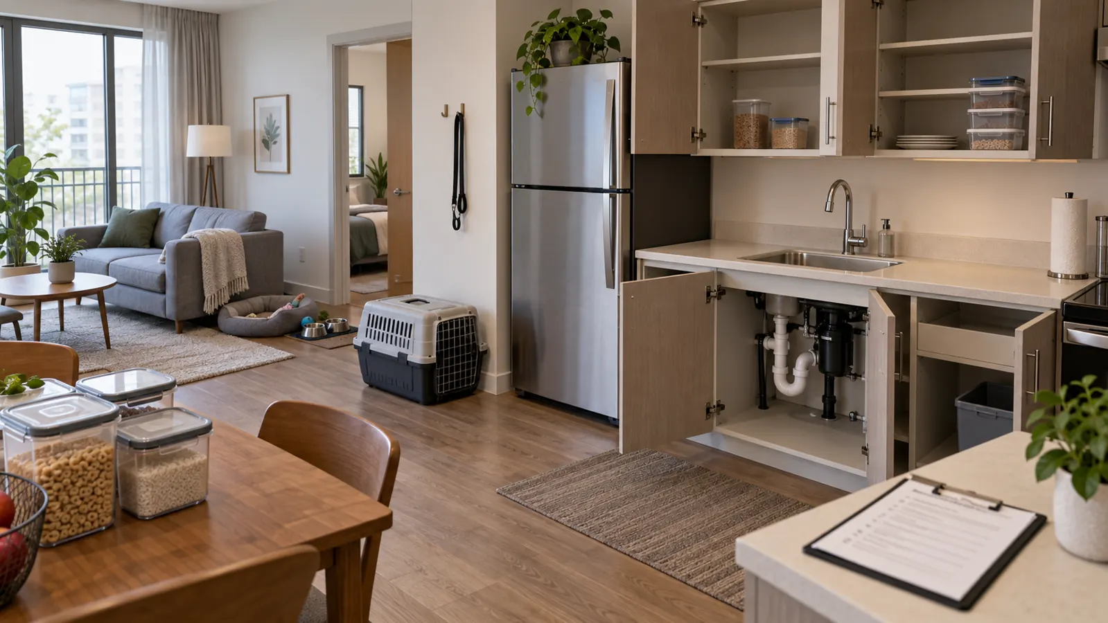 Apartment kitchen prepared for a pest-control visit
