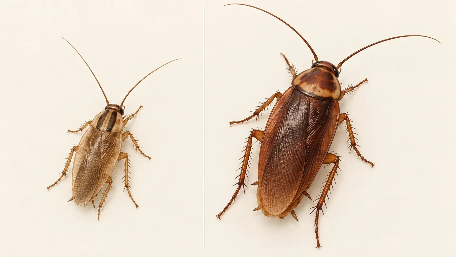 German and American cockroaches shown side by side for size comparison