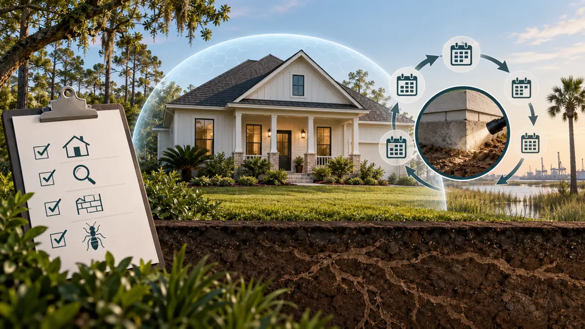 Annual termite inspection of a Texas home foundation