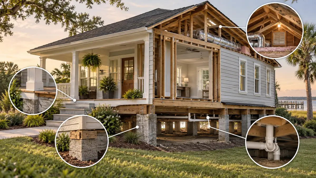 Cutaway of a Southeast Texas home showing where a termite inspector checks for hidden activity