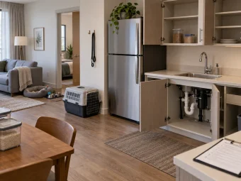 Apartment kitchen prepared for a pest-control visit