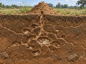 Fire ant mound and the hidden colony beneath the ground