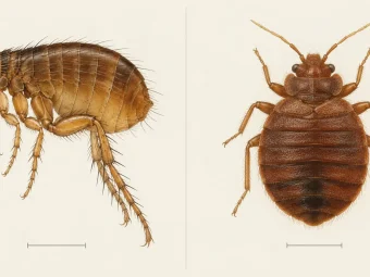 Flea and bed bug specimens compared side by side