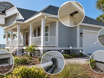 Rodent entry points around the roofline, vents and foundation of a Gulf Coast home